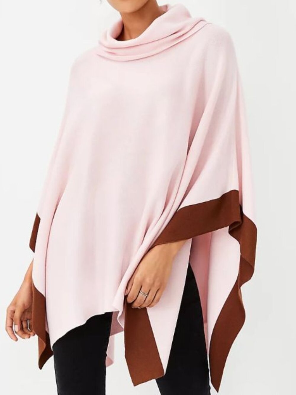 Ann Taylor Colorblock Poncho Light Pink  Poncho with Brown Trim Sz XS/S